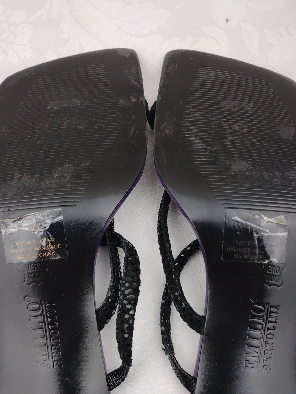 Emilio Bertolini Purple Leather Texture Strappy Square Toe Sculpt Heel Sandal